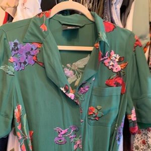 Maeve green floral shirt dress sz small